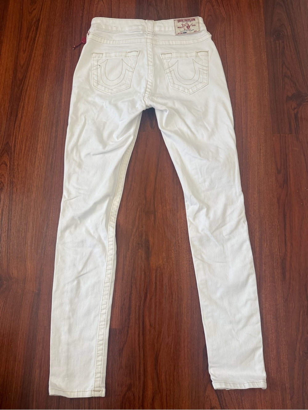 White True Religion Slim Jeans - Back Pocket Horseshoe Detail